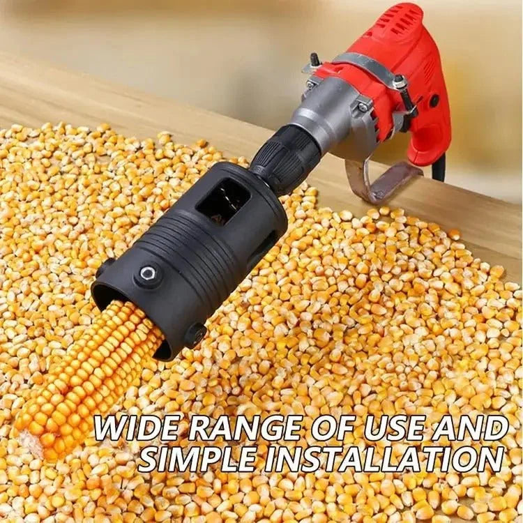 corn thrasher attached to a drill