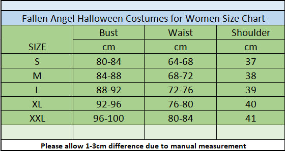 fallen angel sizing chart 