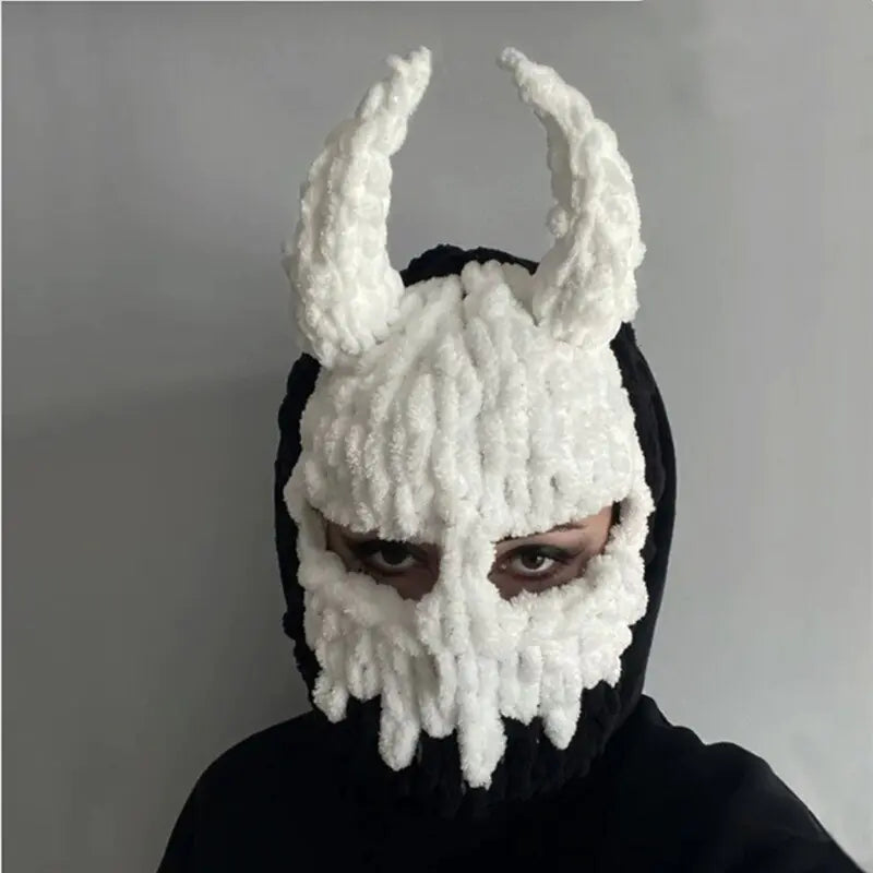 white balaclava with horns