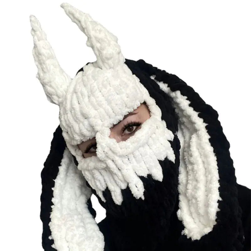 white balaclava with horns and hood